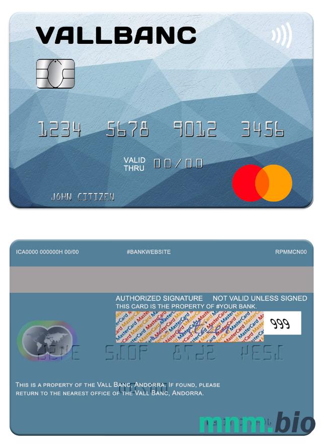 Andorra Vall Banc przykład karty mastercard w formacie PSD
